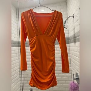 long sleeve Orange body con stretchy dress